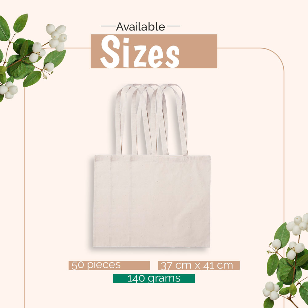 50 pieces Ecological Cotton Carrier Bag 140 grams Quality, Size