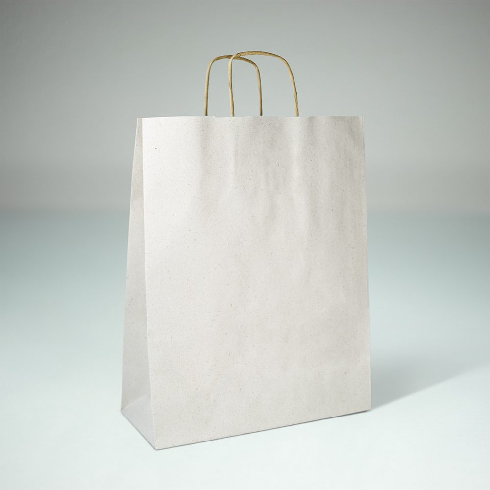 Recycled Grass Paper Bags with Twisted Cord Low Co2 Impact 26x12x34cm
