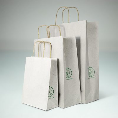 Recycled Grass Paper Bags with Twisted Cord Low Co2 Impact Various Sizes